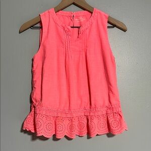 Vineyard Vines Neon Coral Pink Sleeveless Eyelet Trim Summer Top Size L / 14